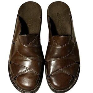 Clarks Brown Leather Slip-On Casual Mules Shoes Size 7